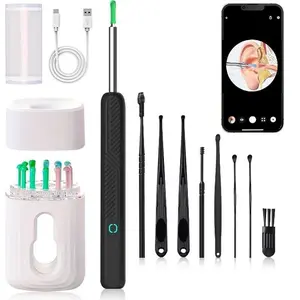 Ear Wax Cleaning Tool Kit with Camera, Portable 360° Wide Angle Ear Cleaner, Type-C Rechargeable and Waterproof, Compatible with iPhone and Android, Perfect Father's Day Gift