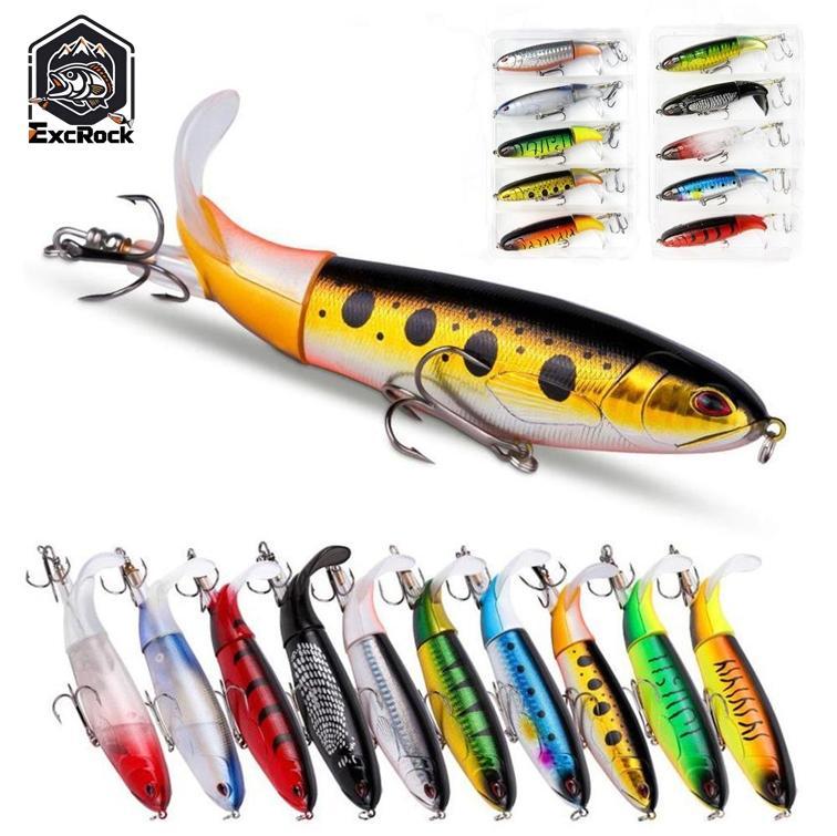 EXCROCK Fishing Lure Kit - Multi Species Fish Attractant Set, Equipped with Pre-Fitted Sturdy Hooks, Classic Styles Realistic Whopper Plopper, Swimbaits, Crankbaits, 5-Pack or 10-Pack Outdoor Fishing Accessories, Fish Attractants