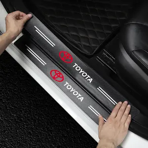 4pcs Car Door Threshold Scuff Plate Carbon Fiber Decals Stickers For Toyota RAV4 Corolla Camry Frontier Supra C-HR Hilux Tacoma Prado