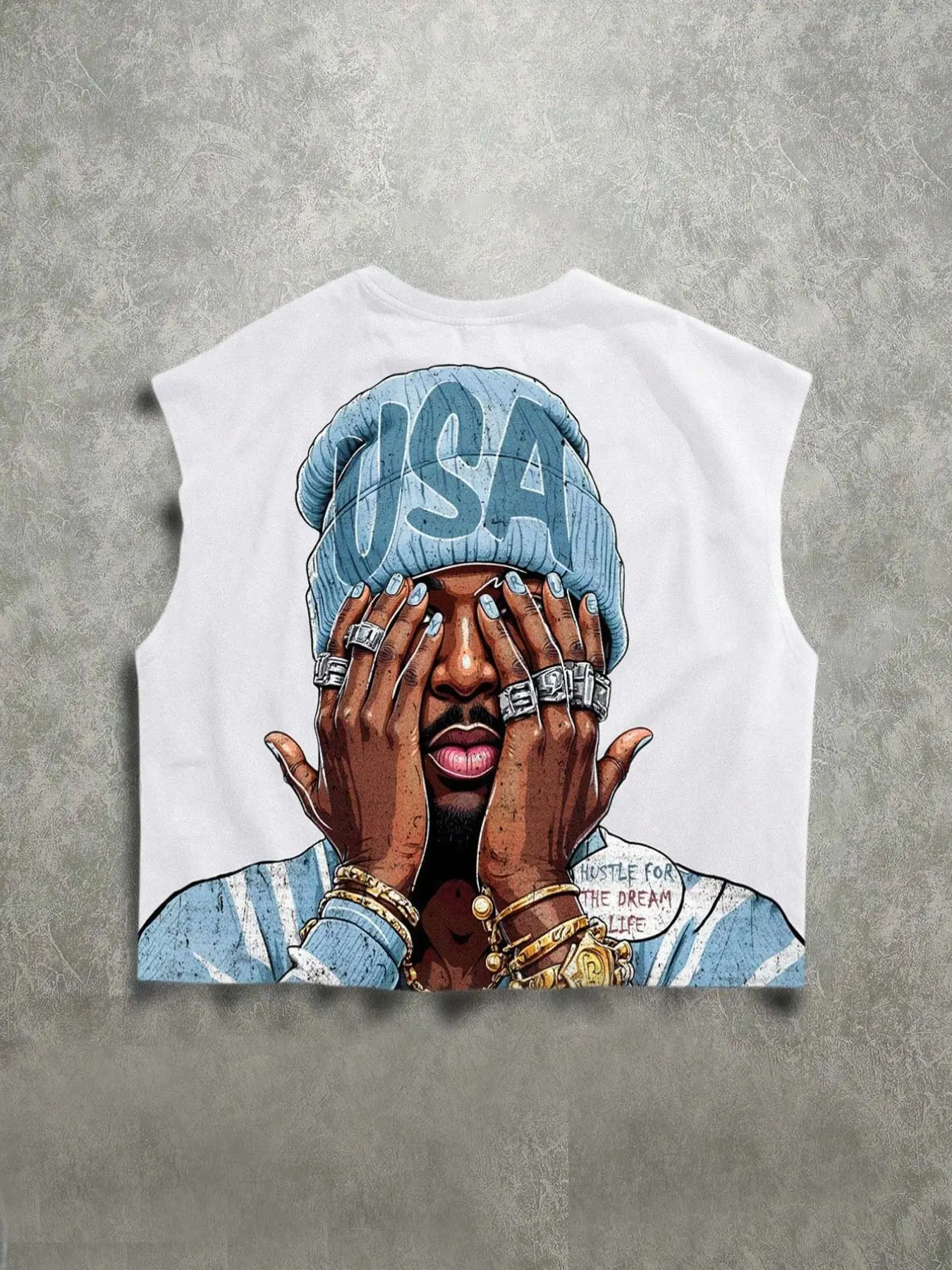 Short Y2K style vest, USA rapper printed portrait, loose fitting unisex sleeveless t-shirt, Print tank top, men's summer 2026 new aesthetic geometric casual, American retro street fashion brand, casual Menswear Streetwear
