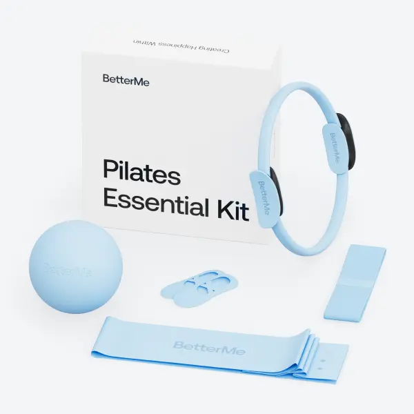 BetterMe Unisex Compact Pilates Essential Kit - Fabric Bands, Pilates Ring, Exercise Ball & Grip Socks Set for Home Workouts & Full-Body Tone, Pilates Focus