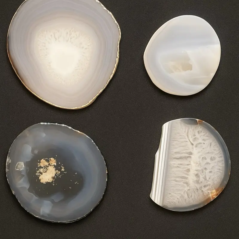 Grounded Beauty in Every Slice  Each of these stunning agate slices is a one-of-a-kind creation of the Earth — rich in soothing bands, natural patterns, and subtle sparkle. Whether displayed as coasters, altar pieces, or part of your sacred space,