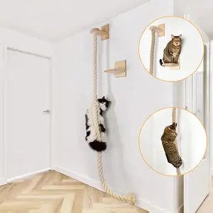 Wall Mounted Cat Climbing Shelf and Rope Tree Sisal Rope Scratching Post for Indoor Cats Interactive Play Toys Gym with Coffin Bed Wooden Outdoor Enclosure Roof Pet Lounge Cactus Scratching Post with Ball Tree Ideal for Indoor and Outdoor Cat Use