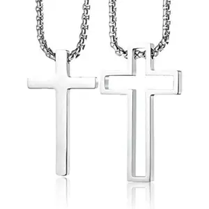 Matching Cross Necklaces Set for Couples Best Friends BFF Bestie Twins Minimalist Stainless Steel Hollow Cross Pendant 24 & 20 Inch Chains Ideal for Valentine's Day Couple Intimacy Romantic  Christmas Gifts For Sibling Bf And Gf Boyfriend Girlfriend