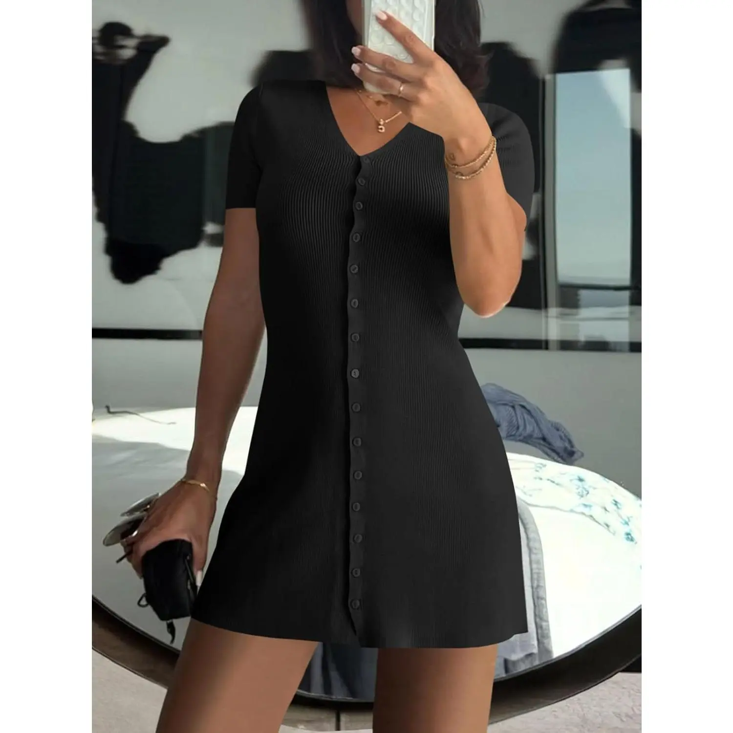 vintage 2000s prom dress The Norah Women's Midi Dress Short Sleeve A Line Button Up – Amara Lise main image 0