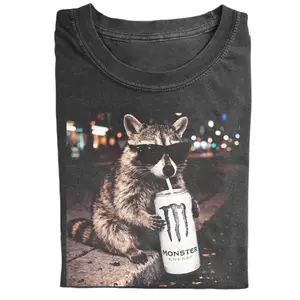 Vintage Raccoon Energy Drink Shirt, Funny Cool Animal Tee, Streetwear Night Vibe Graphic Tee, Trendy Meme Raccoon T-Shirt, Aesthetic Urban Style Tee, Gift for Men, Gift for Women