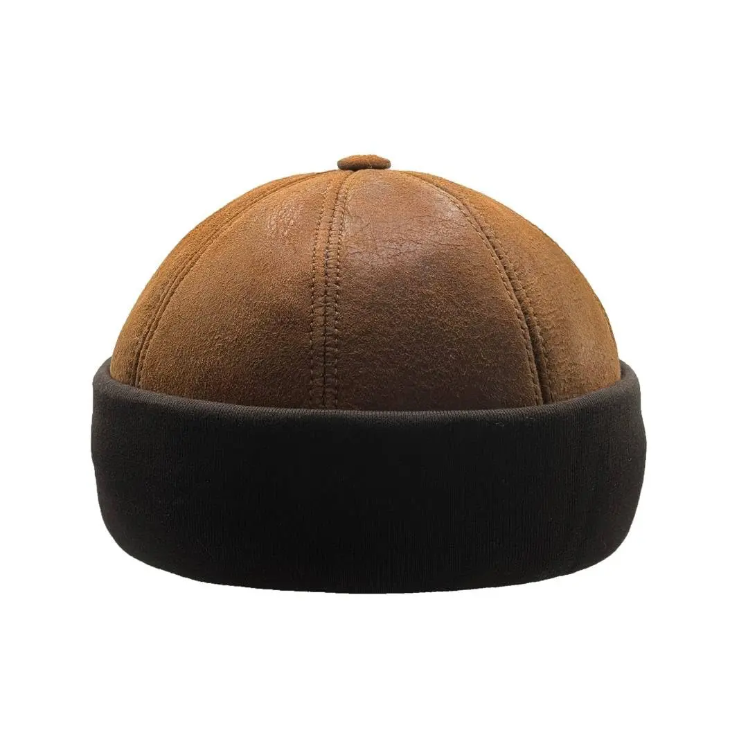 Lukkizara Unisex Shearling Sheepskin Hat, Plain Brimless Docker-Style Beanie with Adjustable Rolled Cuff, Casual Winter Clothes Accessory, Adjustable Fit, Casual Wear, Elastic Stretch