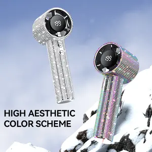 Luxury Full Diamond High-Speed Handheld Fan, Portable, Rechargeable, Digital Display & Speed Ajustable, Summer Gift, outdoor Adjustable Solar Fishing