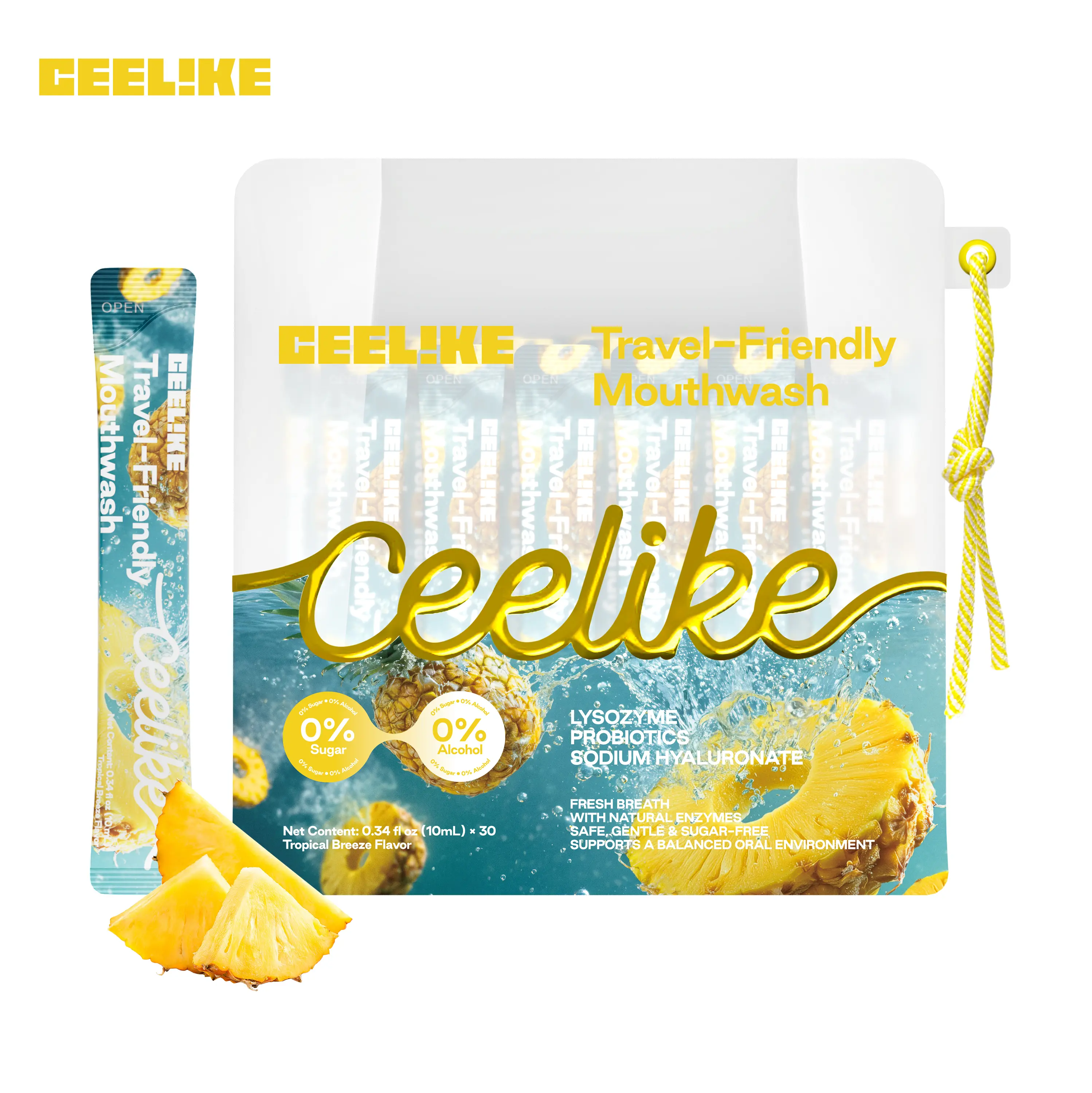 CEELIKE Travel-Friendly Mouthwash (Tropical Breeze Flavor) | Powerful Antibacterial, Long-Lasting Freshness, Natural Formula, Convenient for Travel