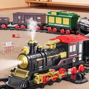 Electric Train Classic Steam Model Large Size Train Set, 6 Carriages, 12 Variable Tracks, Safety Material, Battery Operated, Christmas & Easter Use