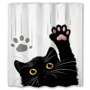 Cat Pattern Shower Curtain with 10pcs Hooks, Waterproof Bathroom Curtain, Bathroom Decor Curtain, Bathroom Accessories, Home Decor Supplies for Bathroom