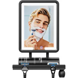 Heated Shower Mirror Fogless for Shaving (Gen 3) - 3 Colors Stepless Dimmable Lights, Anti-Fog Shaving Mirror with Razor Holder, No-Drilling, Removable - Black