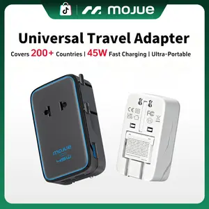MOJUE Universal travel adapter, 4 ports, 1× 2-Pin AC, 1 USB A, 2 USB C international power adapter, suitable for global plugs in Europe/UK/Australia/Asia, a must-have for travel, applicable to over 200+ countries Multifunctional Charger