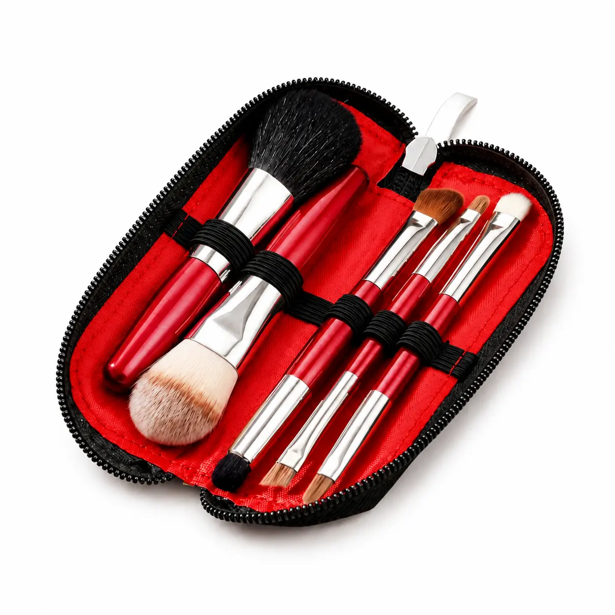 Compact 8-Function Mini Makeup Brush Kit with Carrying Case | Travel Friendly Full Face Beauty Set