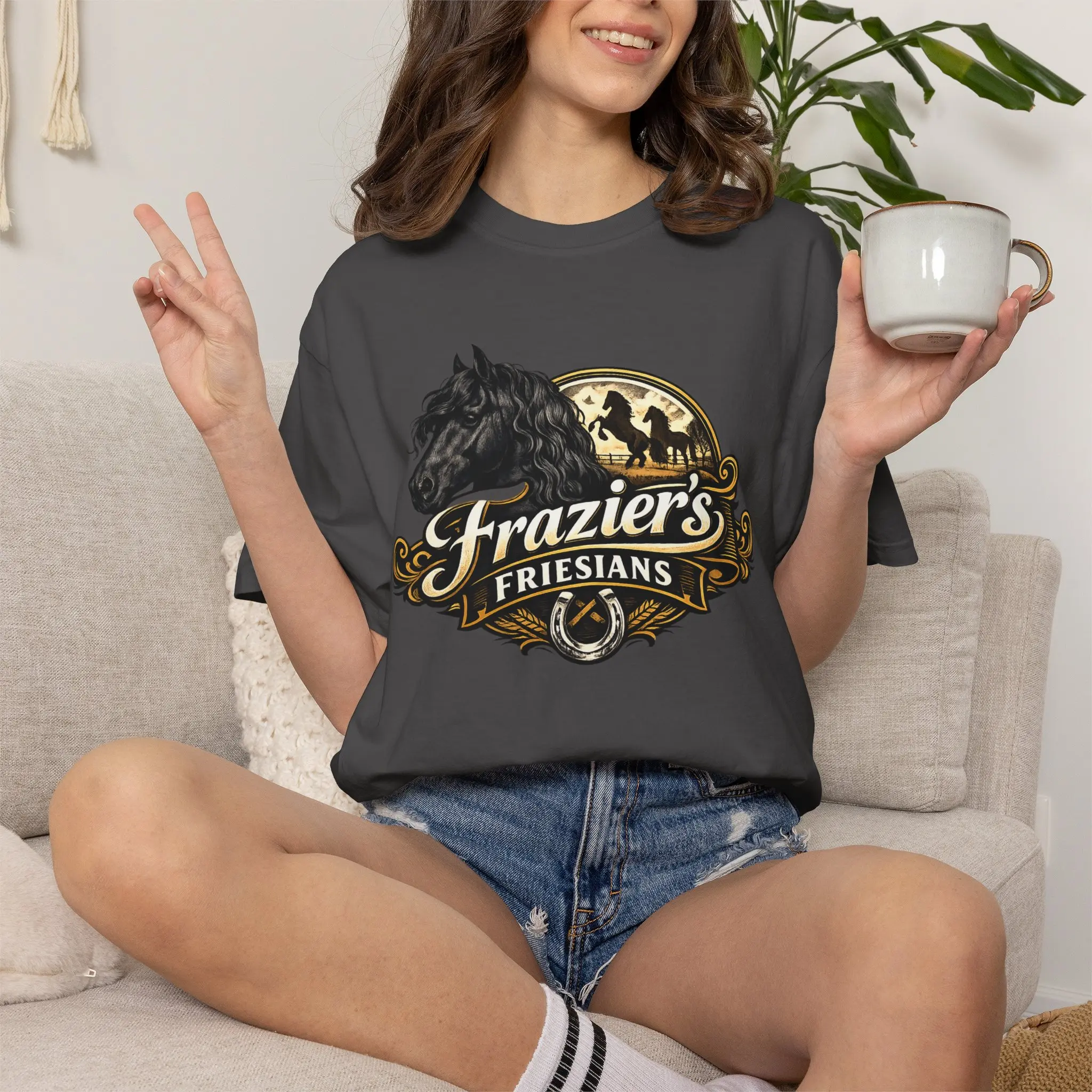 Frazier's Friesians Front Logo Tee | Zoran "Born Early. Born Brave." Back Graphic Unisex Garment-Dyed T-shirt