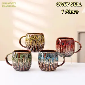 Large Capacity 650ML Coffee Beer Mug, Geometric Pattern Ceramic Cup, Non-Bone China Material, Perfect for Daily Use