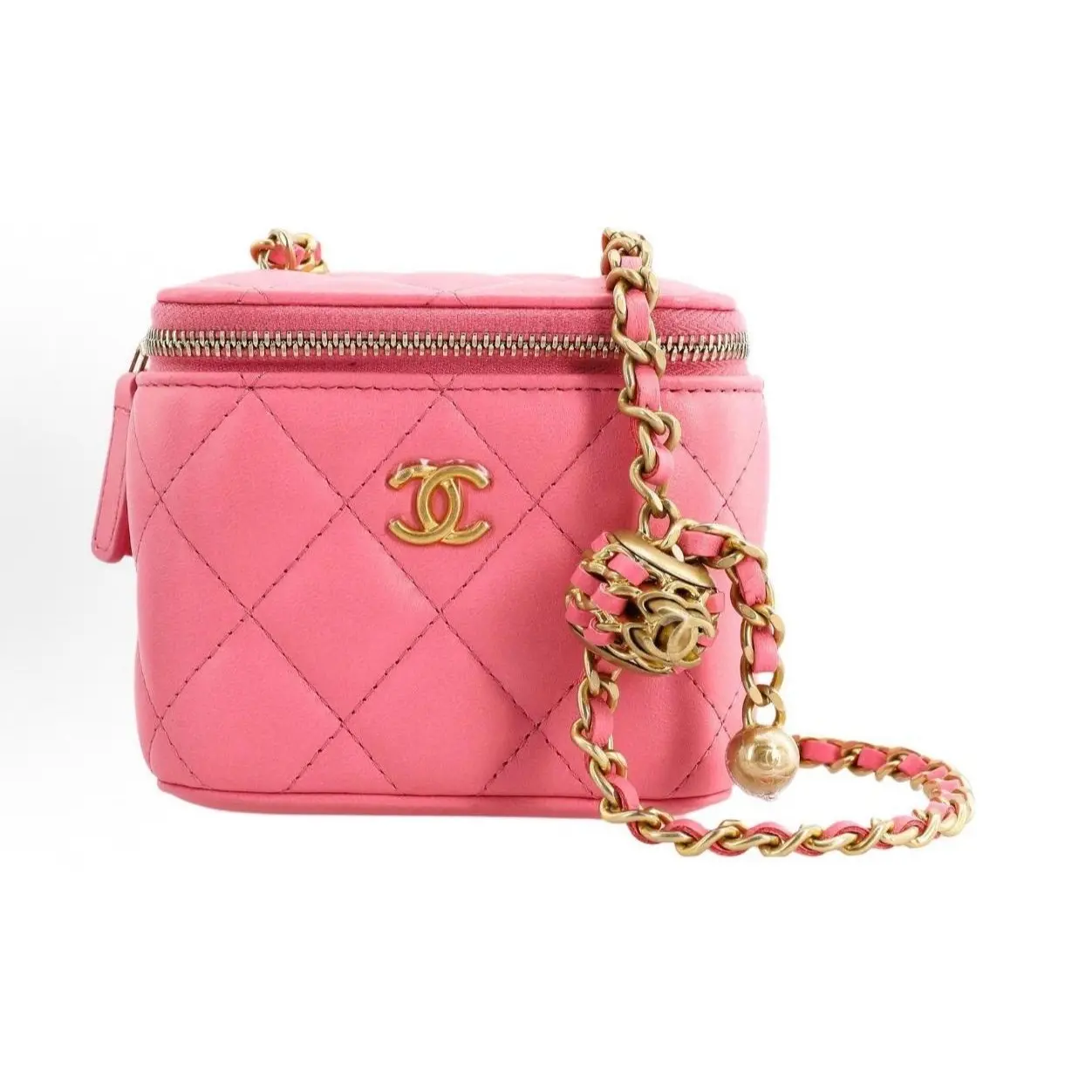 Pre-owned CHANEL Coral Pink Mini Box Bag Gold‑Tone Walnut Coco Ball Chain Crossbody Shoulder Bag 15818994