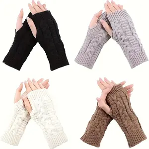 4-Pack Winter Warmth Women'S Knitted Fingerless Gloves with Thumb Hole, Crochet Wrist Cuff Arm Warmers, 100% Acrylic Fiber, Elastic, for Outdoor Use - Decorative and Warm