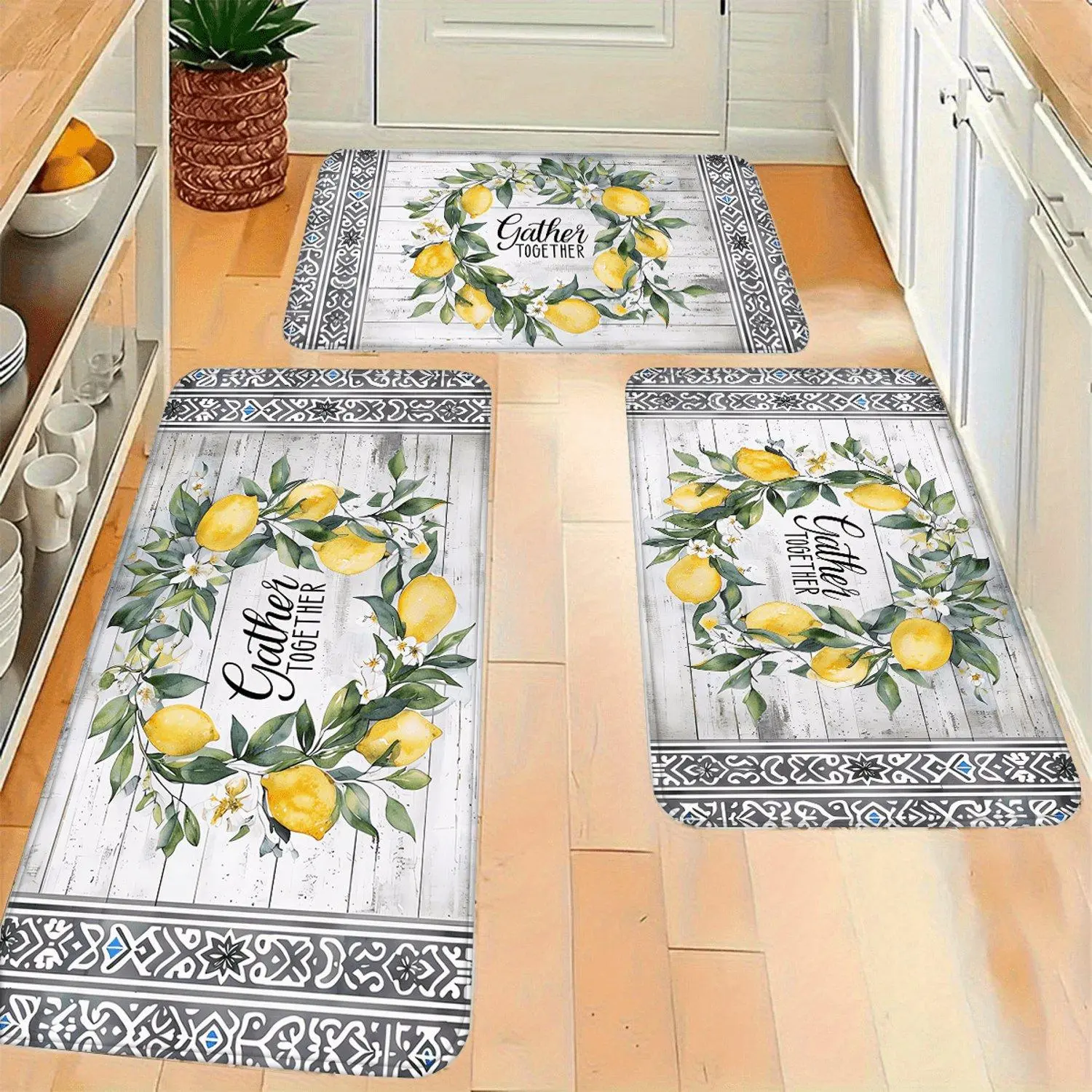 1pc Lemon Pattern Kitchen Rug, Soft And Comfortable Flannel Mat, Suitable for Bedroom, Living Room, Dining Area, Bathroom, Laundry Room, Entryway, Festive Home Decor
