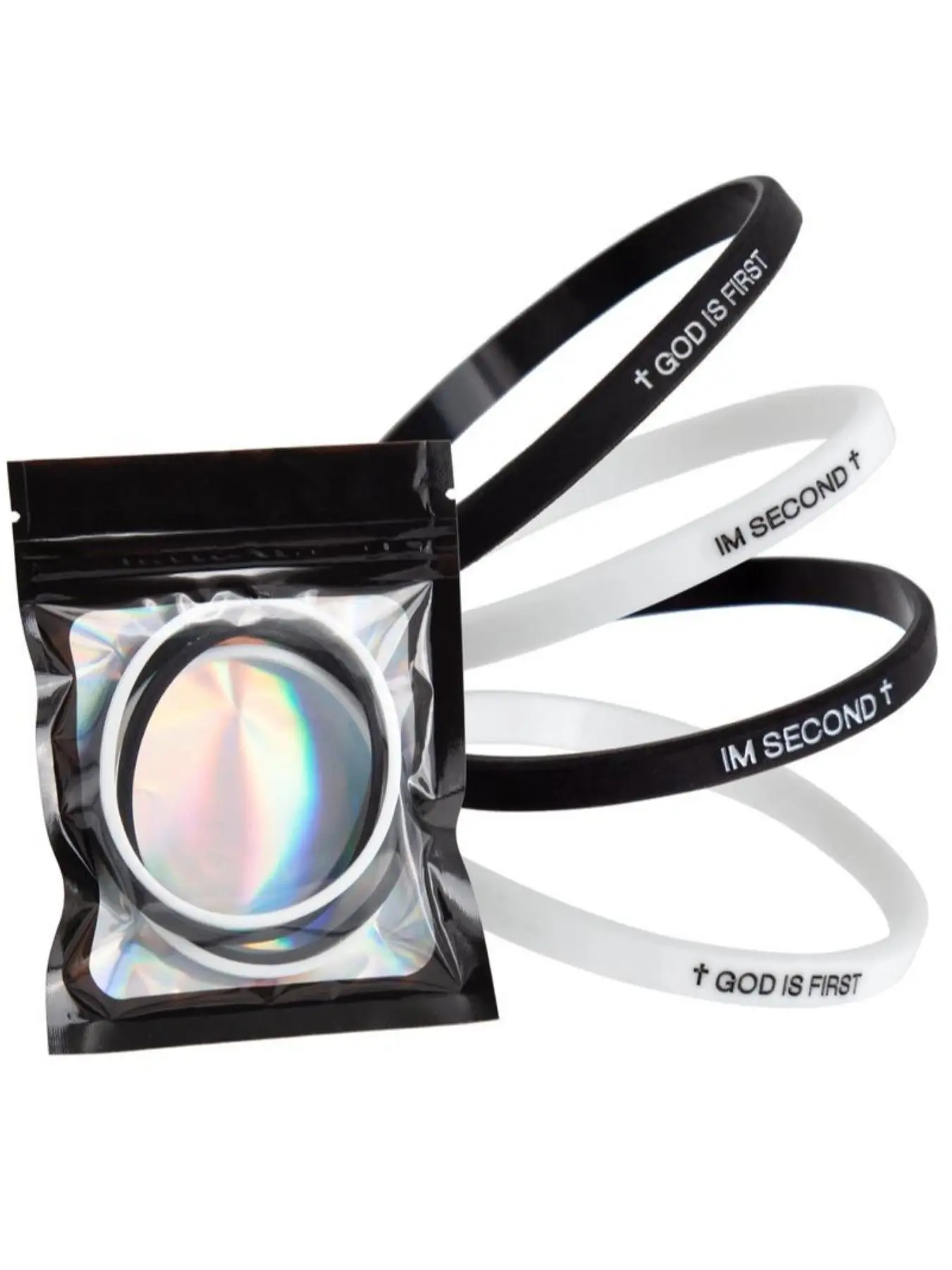 4 Pack 'God Is First' & I'm Second' Bracelets, Interchangeable Silicone Bands, Christian Bible Wristbands for Men, Women and Teens, Stackable Religious Bracelets