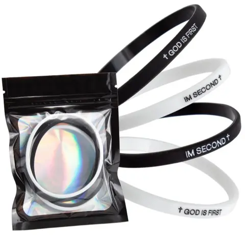 4 Pack 'God Is First' & I'm Second' Bracelets, Bracelet Set, Interchangeable Silicone Bands, Christian Bible Wristbands for Men, Women and Teens, Stackable Religious Bracelets, Stacked Bracelets