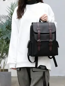 Vintage Unisex Backpack, Soft PU Leather Travel Bag, Casual All Seasons, Solid Pattern, Ideal for Men and Women