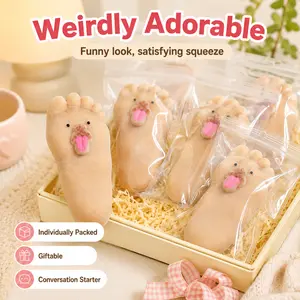 Funny Foot Squishy Toy Slow Rising, Quirky Squeeze Fidget for Stress Relief, 3.7 Inch Novelty Gag Gift Individually Packed, Birthday Party Favors Goodie Bag Fillers Cute Desk Toy Fun Manual Jar and Lid Opener