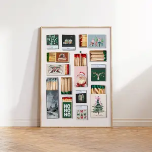 (No Frame) Christmas Matchbox Print, Trendy Matches Poster, Vintage Matchbook Wall Art, Cute Christmas Decor for Dorm Room, Instant