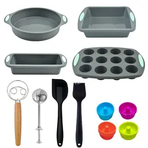 Silicone Baking Set, 20pcs/set Bakeware Including Silicone Cake Mold, Mixing Tool, Dusting Tool, Silicone Scraper & Brush, Reusable Baking Pan for Home Kitchen