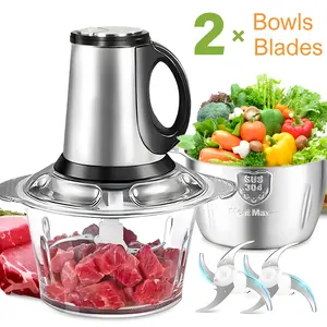 Electric Meat Grinder with Dual Blades and Twin Bowl Design, 3L Capacity for Chopping Meat, Vegetables, and Mixing Dough