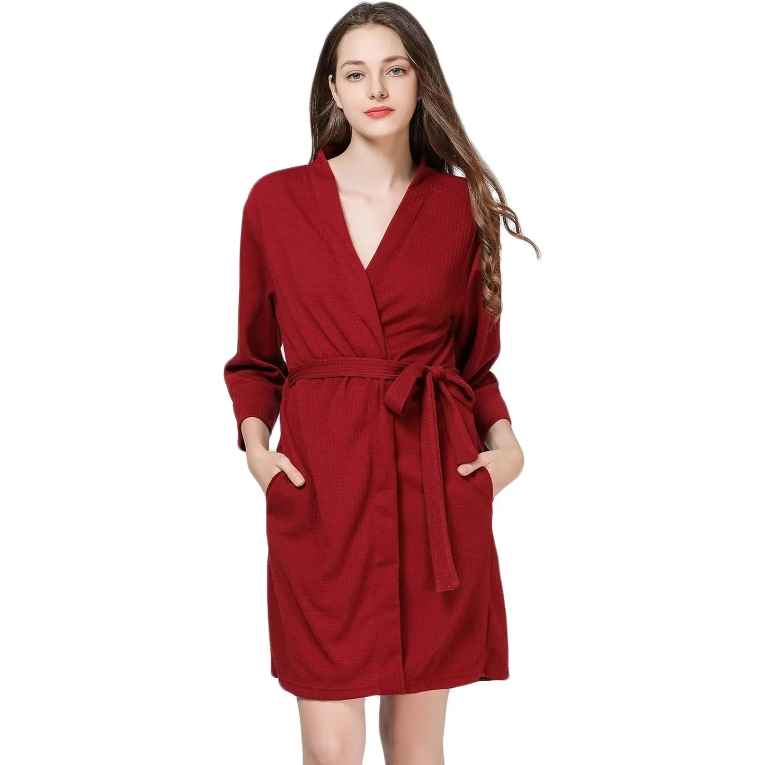 Women's Waffle Robe Lightweight Soft Kimono Knit Bathrobe Loungewear Sleepwear Short S-XL