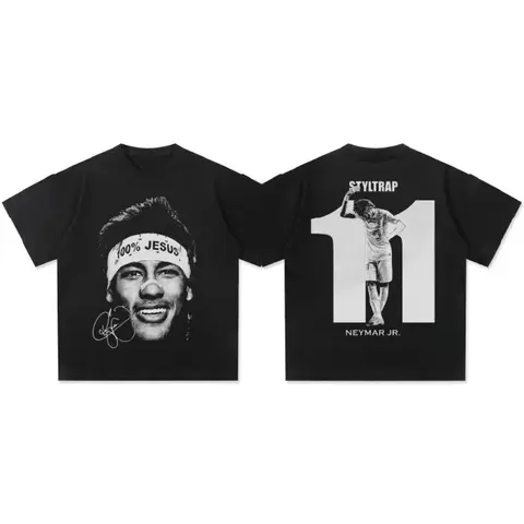 Men's Neymar Print Short-Sleeve Cotton Tee - Relaxed Fit Retro Casual Tshirt, Soft Breathable Fabric for Summer Day Wear (Pair with Joggers)