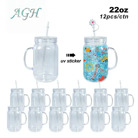 AGH US 22 OZ Plastic Clear Lava Drip Tumblers Double Walled Snow Globe for UVDTF Printing 12pcs/ctn