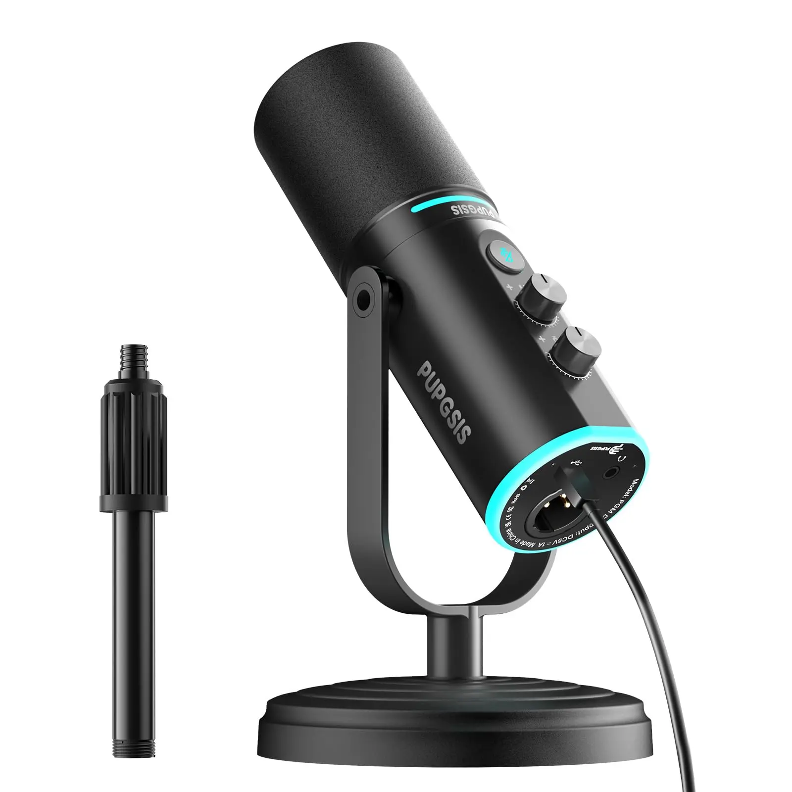 PUPGSIS XLR/USB Dynamic Podcast Microphone, Studio Recording Mic with One-Touch Mute, Headphone Monitoring Jack & Windscreen, Plug & Play for Streaming Gaming Broadcast