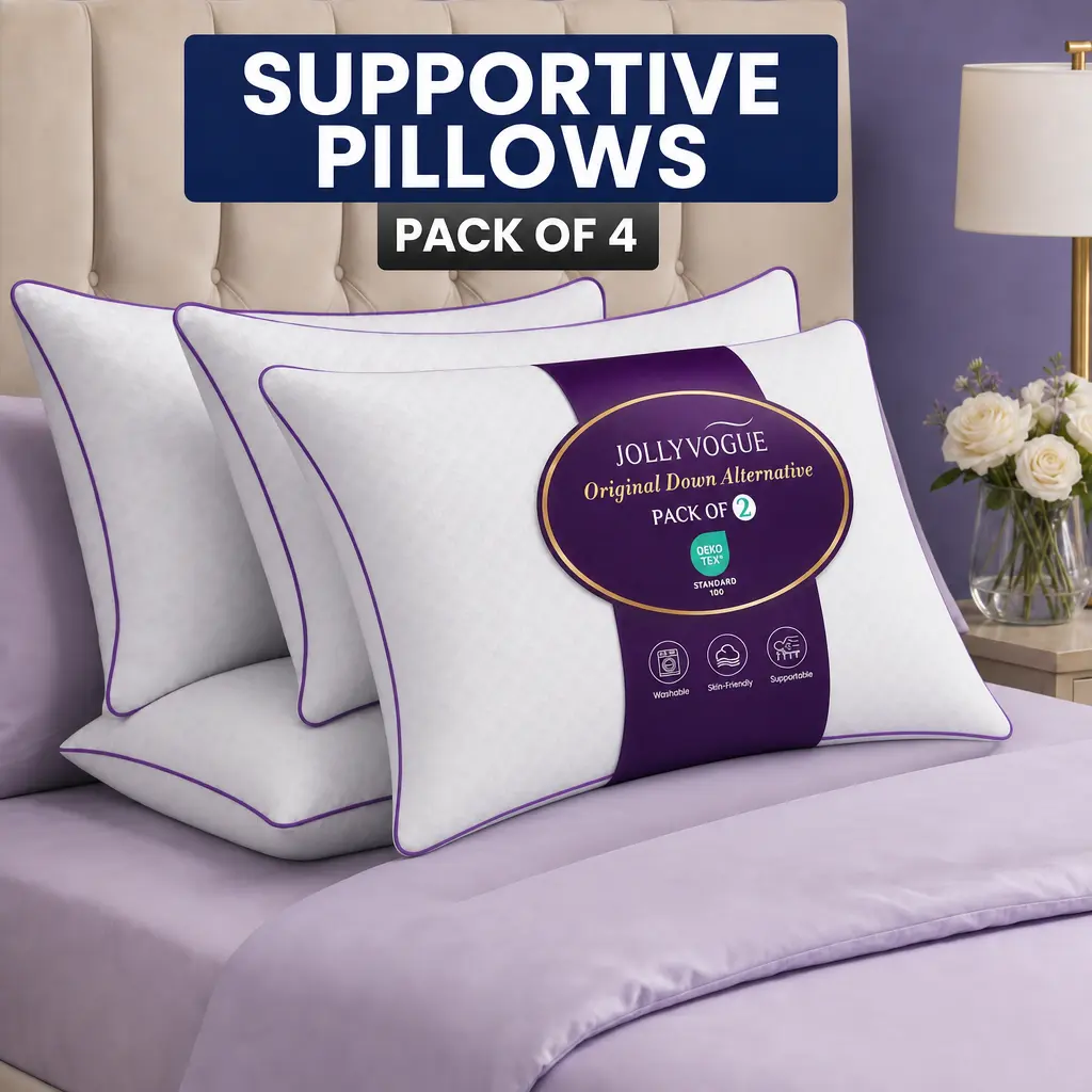 JOLLYVOGUE 1/2/4 Pillows for Sleeping, Washable Supportive Bed Pillows with Super Soft Down Alternative Fill, Luxury Fluffy Hotel Quality for Side, Back, and Stomach Sleepers