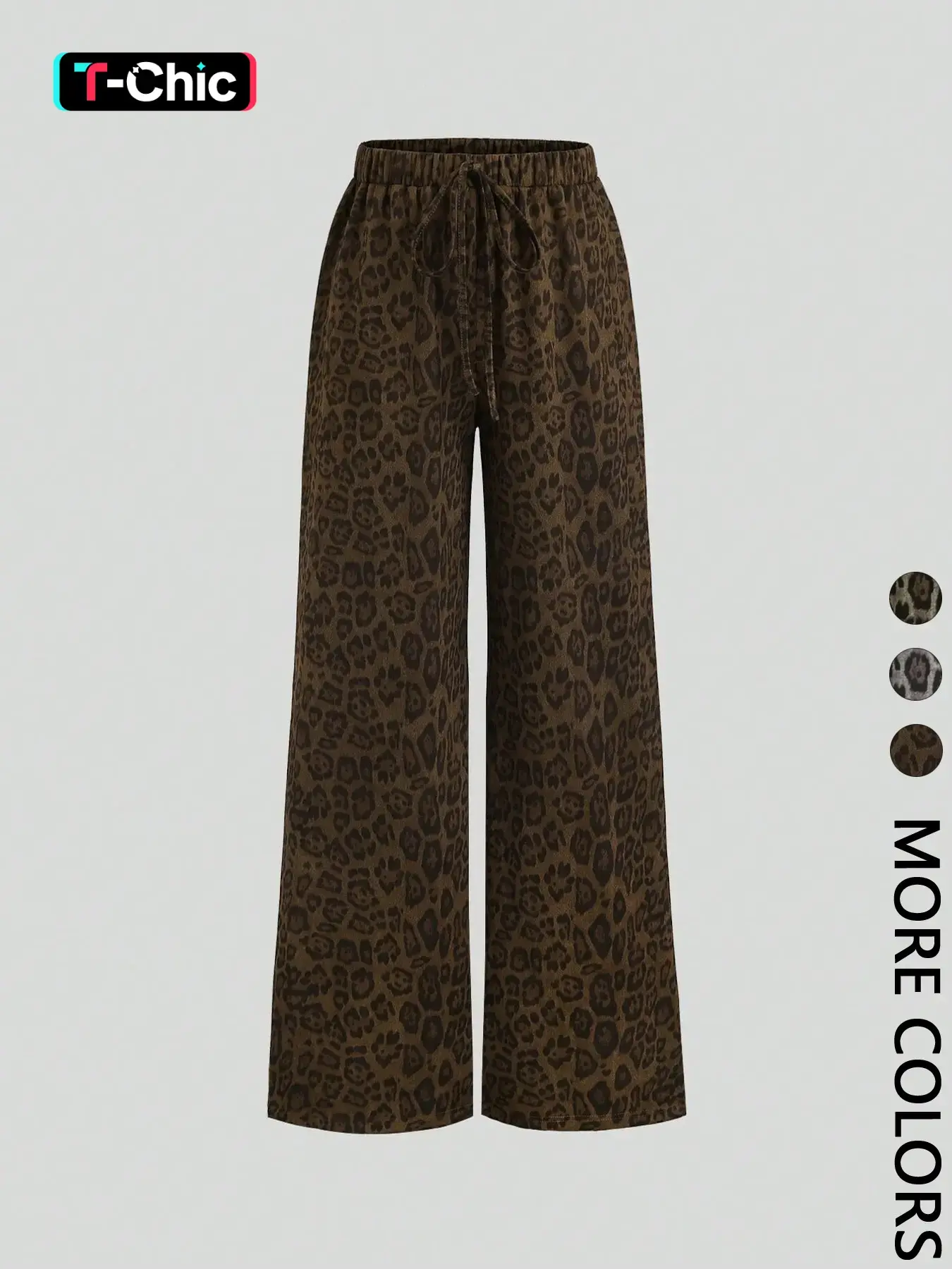 Women's Casual Leopard Print Wide Leg Pants, Loose Fit High Waist Trousers, Comfortable Fashion Bottoms for Daily Wear