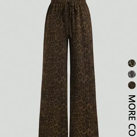 Women's Casual Leopard Print Wide Leg Pants, Loose Fit High Waist Trousers, Comfortable Fashion Bottoms for Daily Wear, Printed Pants