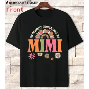 Unique Cotton Short Sleeve Shirt with 'My Favorite People Call Me Mimi' Floral Print