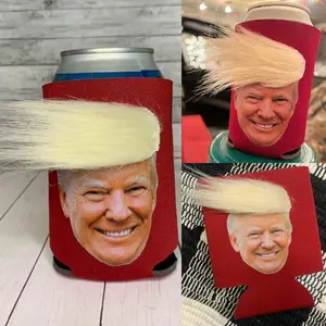 Funny koozies with comb Can cooler  Beer coolers Trump merch Stuff gift Cup holder with physical hair Novelty drinkware gifts Unique Humorous Keep your drink cold Mug Tumbler