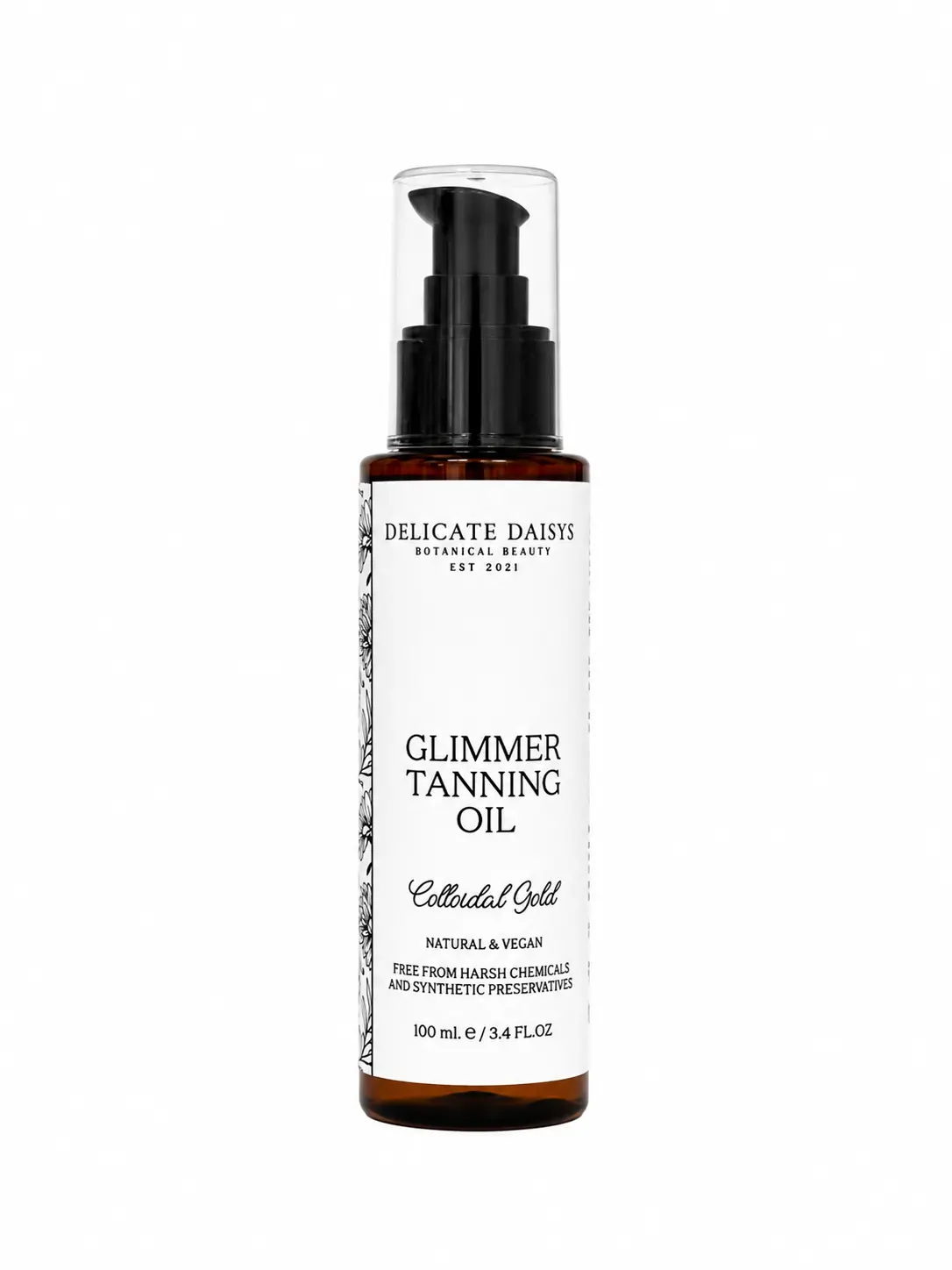 Delicate Daisys Glimmer Tanning Body Oil with Colloidal Gold for Radiant Skin - Coconut