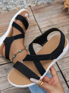 Women's new summer large-size cross-strap back-strap thick-soled non-slip sandals for outdoor wear, stylish, simple, comfortable, lightweight, and casual sandals