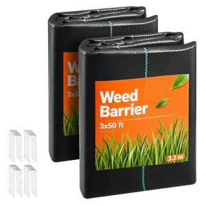 fathersdaygift VEVOR Weed Barrier Fabric Heavy Duty, 2 Packs 3x50FT 3.2oz Weed Blocker Fabric, Woven Landscape Fabrics, Garden Fabrics Weeds Barrier, Weeds Control Ground Cover, Geotextile Webbing, Black