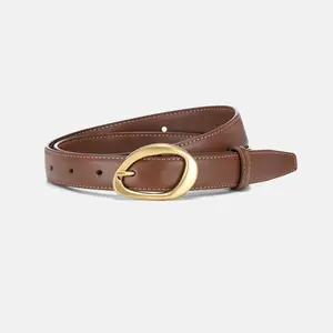 Leather Belt for Women Casual Waist Belt with Gold Buckle Fashion Ladies Belt for Jeans Pants Dress