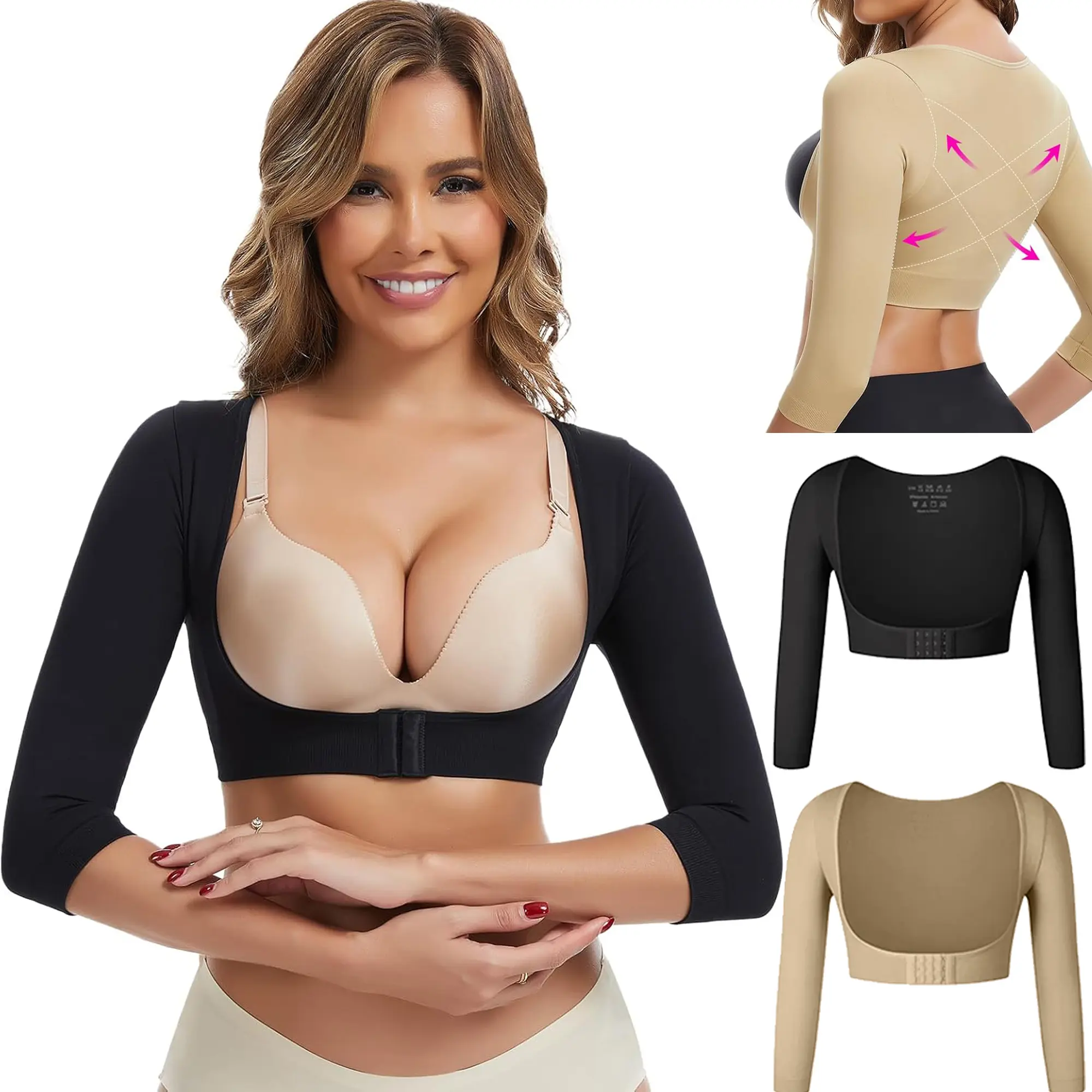 Upper Arm Shaper for Women Arm Compression Long Sleeves Arm Fajas Front Closure Shapewear Bras Womenswear Corset Tank Top Compression Garments
