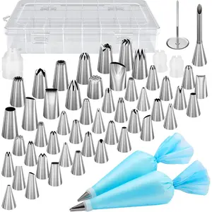 54 Piece Cake Decoration Set, Including 52 Metal Frosting Heads and 2 Reusable Pastry Bags - Food Safe, Easy To Carry and Store, Suitable for Home Baking