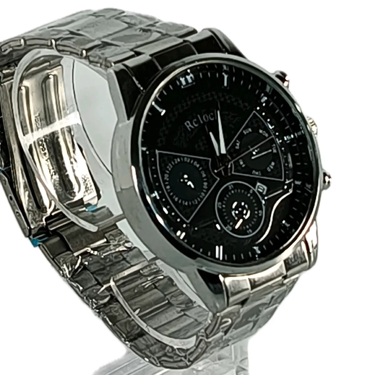 Men's Round Case Dial Geneva Chronograph Analog Quartz Watch - Stainless Steel Band Fashion Accessory