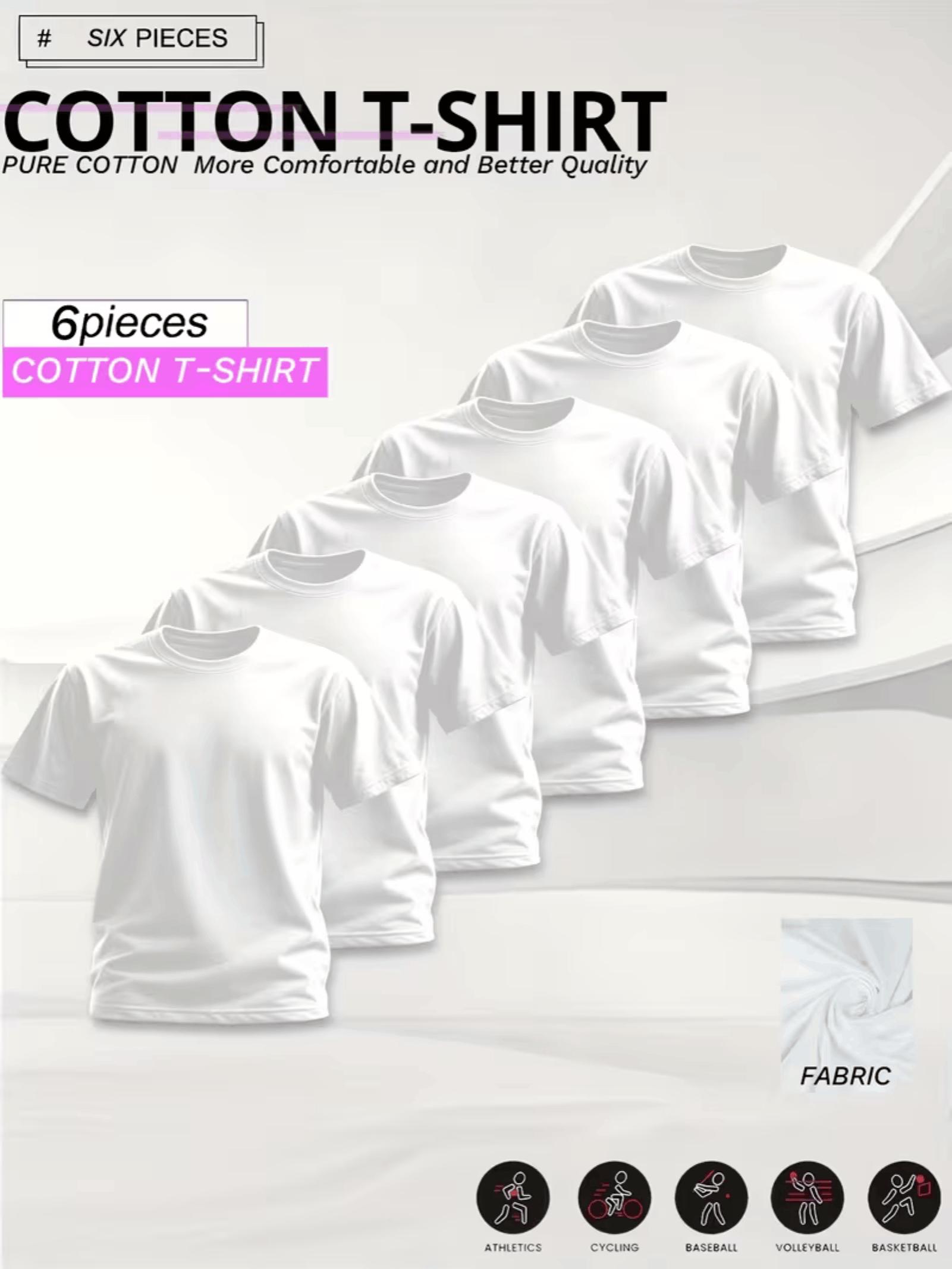 6 Pack Men's 100% Cotton Black T-Shirts, 2026 Viral Blank Plain Tees, Essential Basic Undershirt