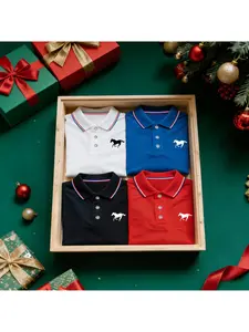 Men's Polo Shirt Set, Casual Fashion Home Wear, Solid Color Short Sleeve Horse Print, Contrast Collar, Breathable Daily/golf Shirts, Fitted Top