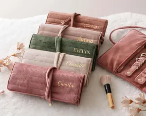 Personalized Velvet Jewelry Roll, Monogram Travel Jewelry Organizer, Bridesmaid Proposal Gift,