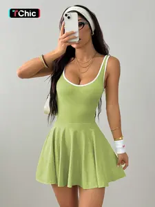 Women's Sporty Sleeveless Tennis Dress, Integrated Shorts & Bra, Twisted Cut Design, Ideal for Gym, Yoga, Casual